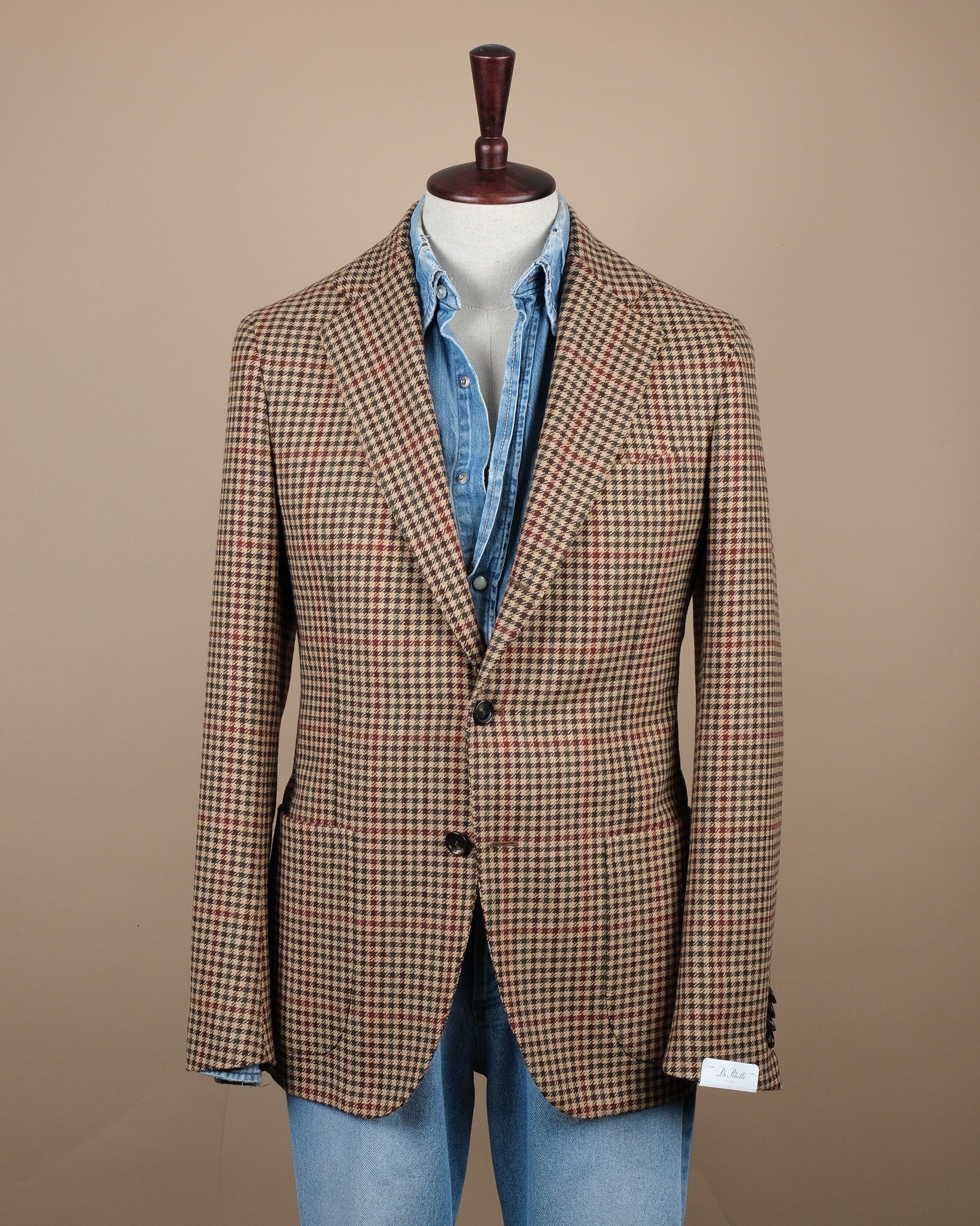 Beige/Brown Houndstooth Tweed Sports Jacket