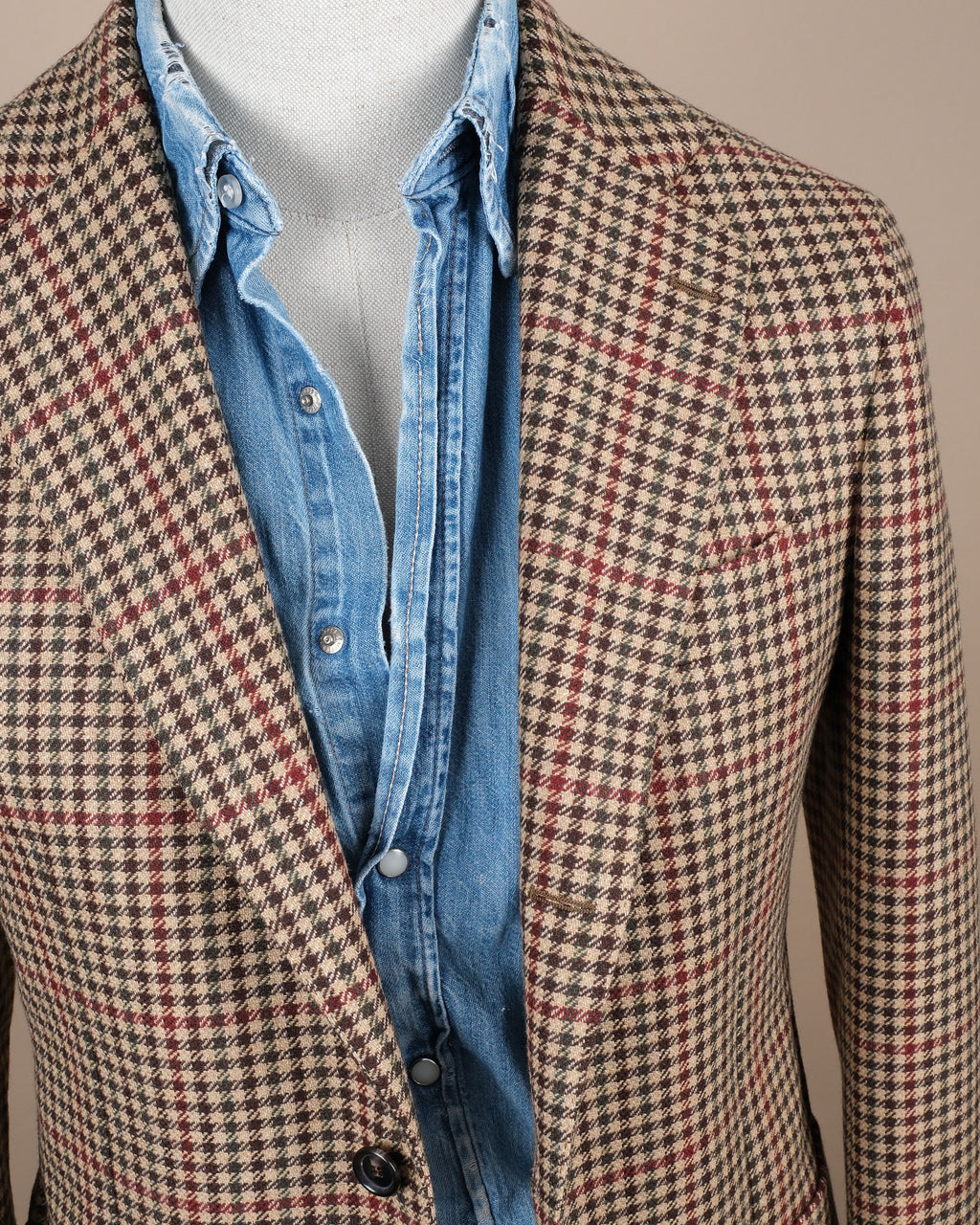 Beige/Brown Houndstooth Tweed Sports Jacket