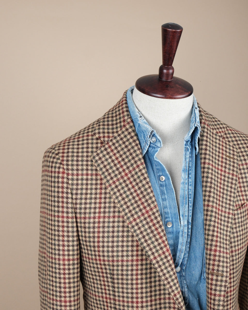 Beige/Brown Houndstooth Tweed Sports Jacket