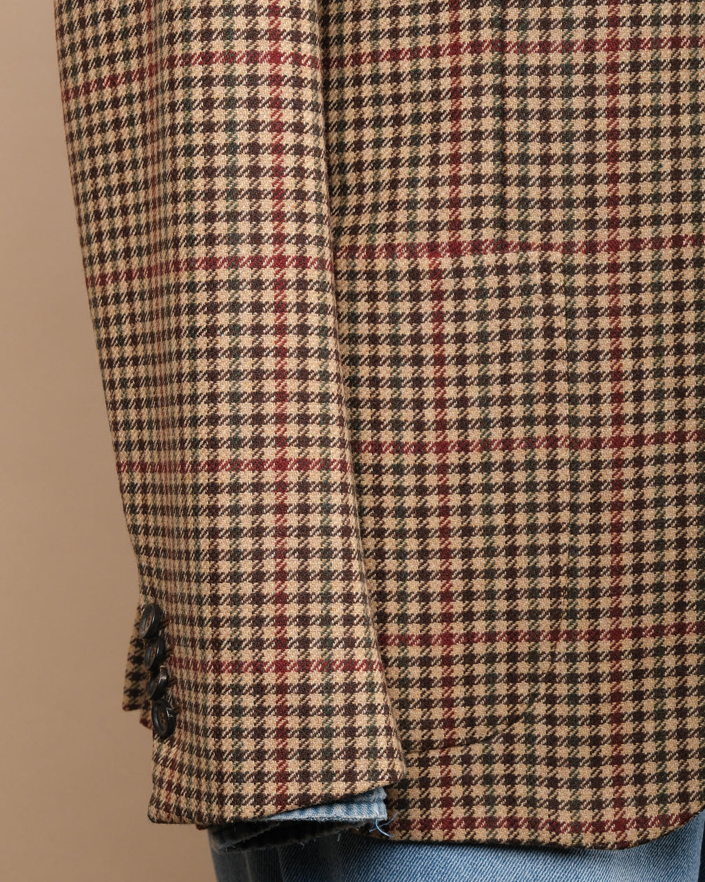 Beige/Brown Houndstooth Tweed Sports Jacket