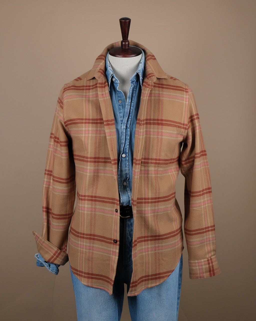 Camel/Rust Plaid Check Flannel Overshirt