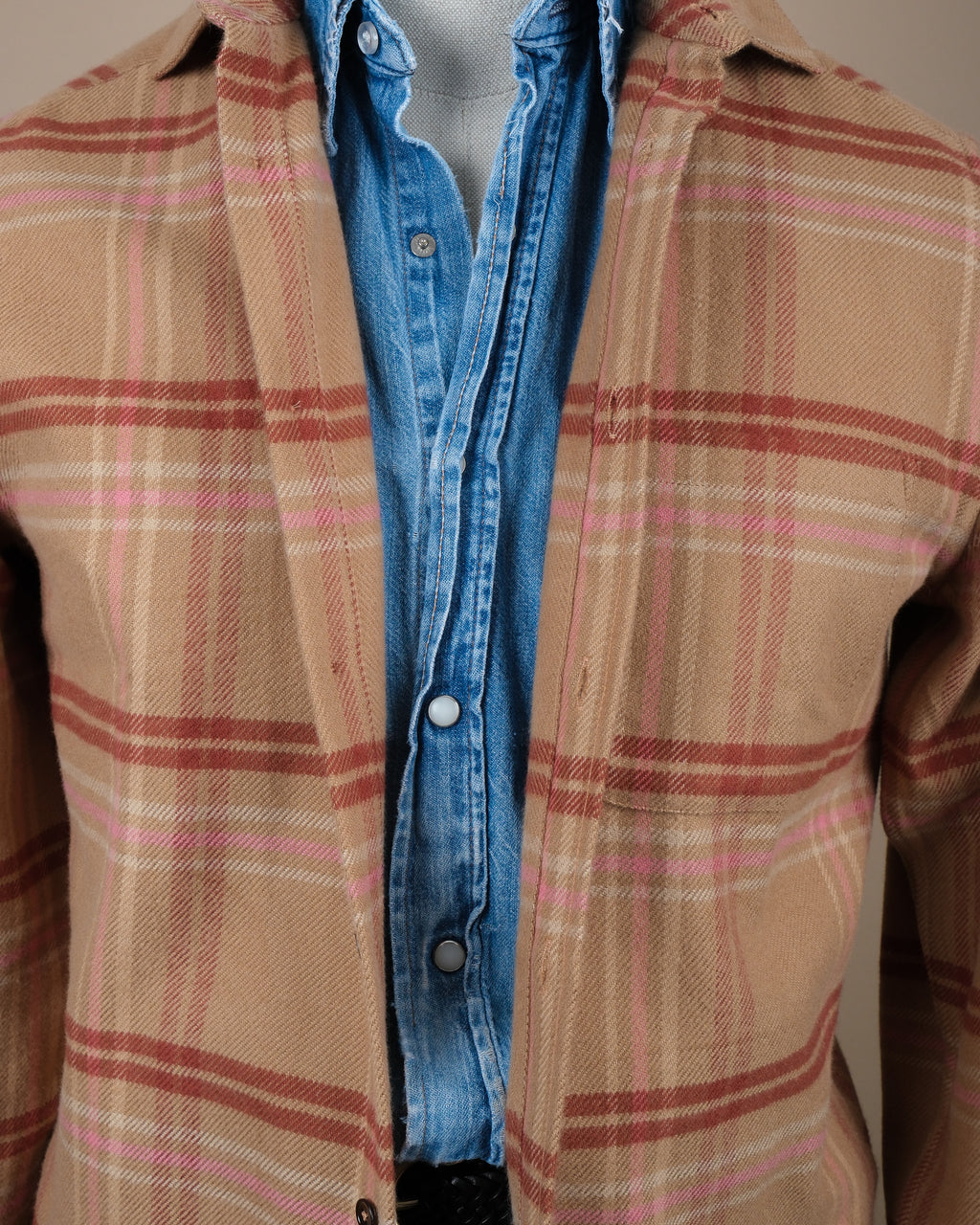 Camel/Rust Plaid Check Flannel Overshirt