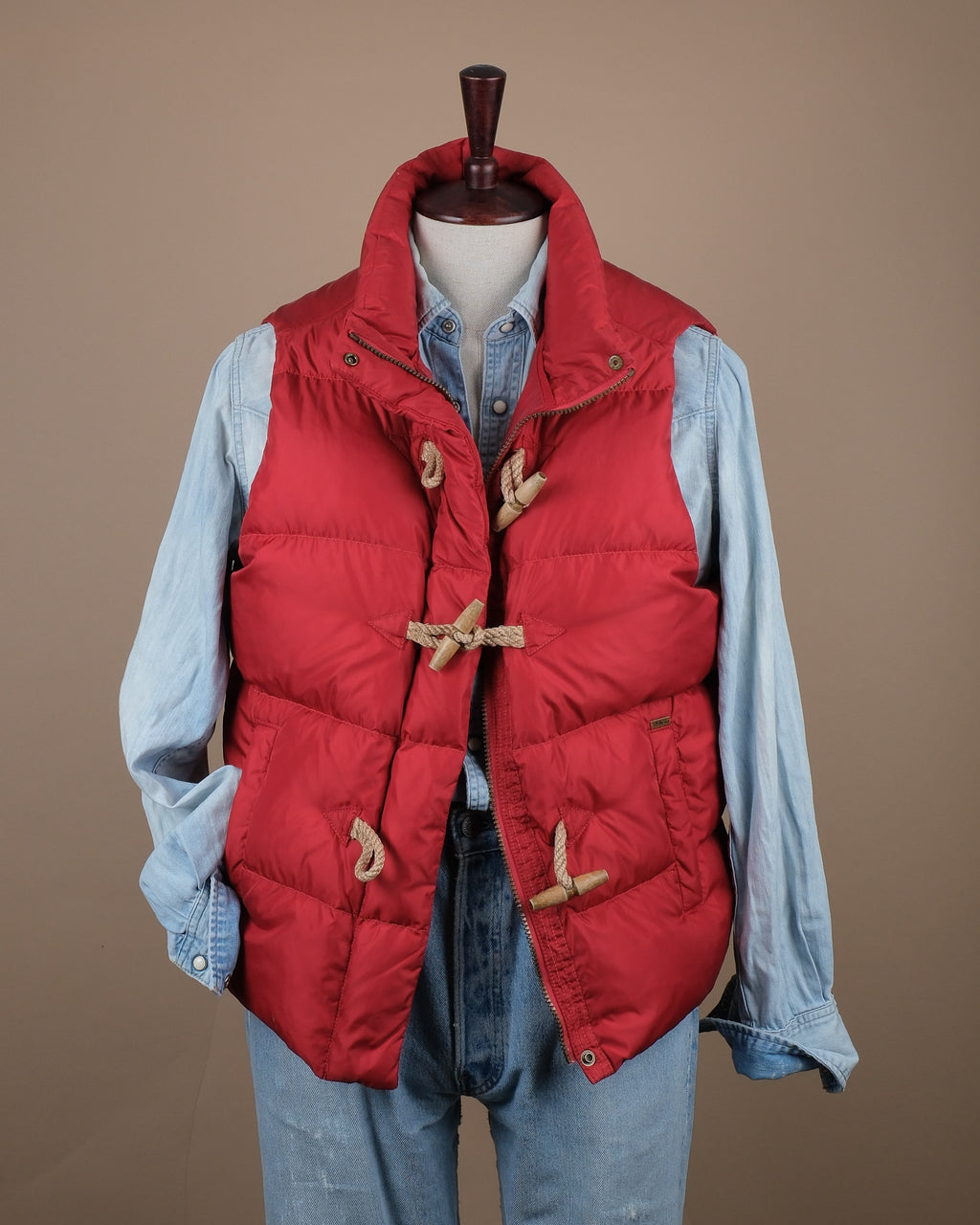Pale Red Toggle Puffer Gilet
