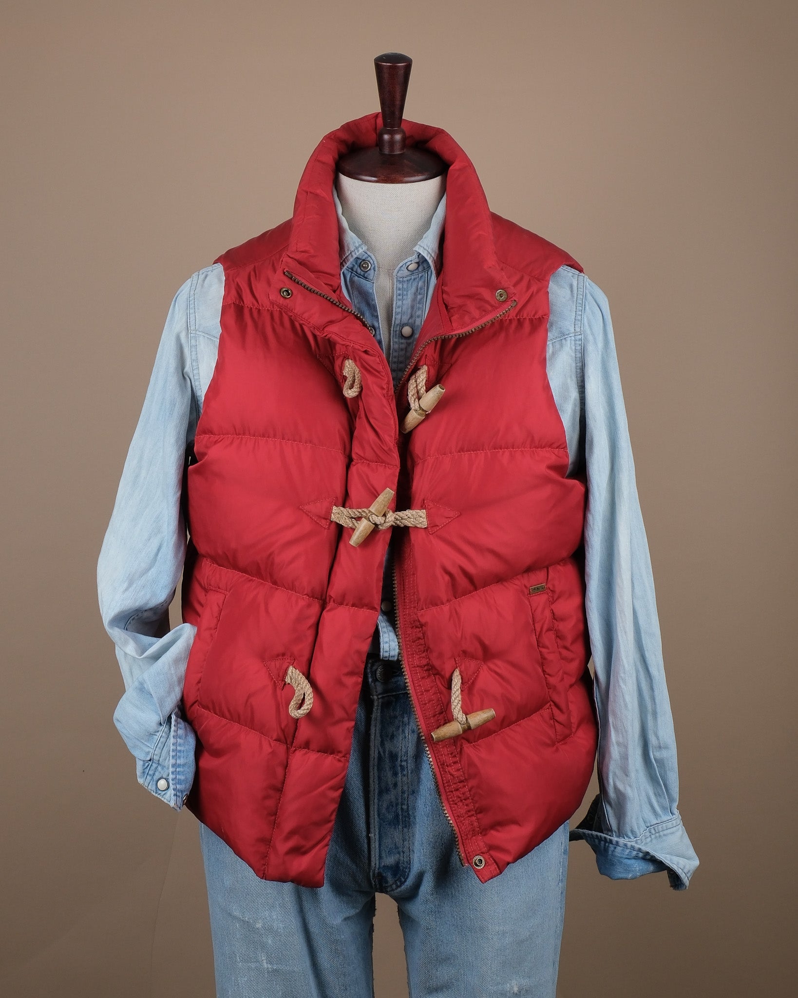 Pale Red Toggle Puffer Gilet
