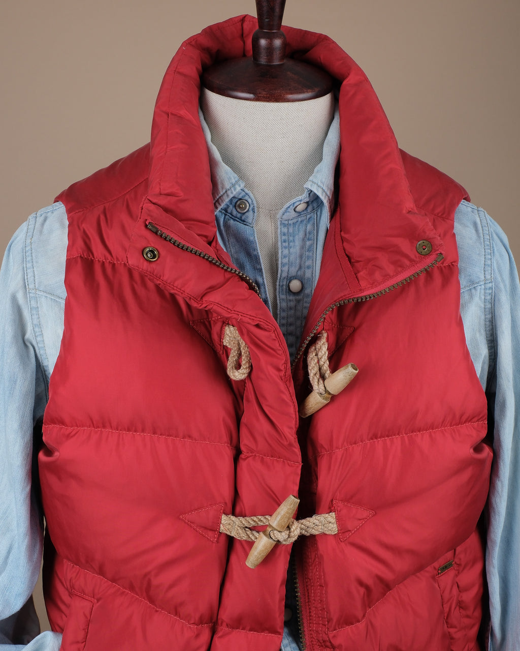 Pale Red Toggle Puffer Gilet