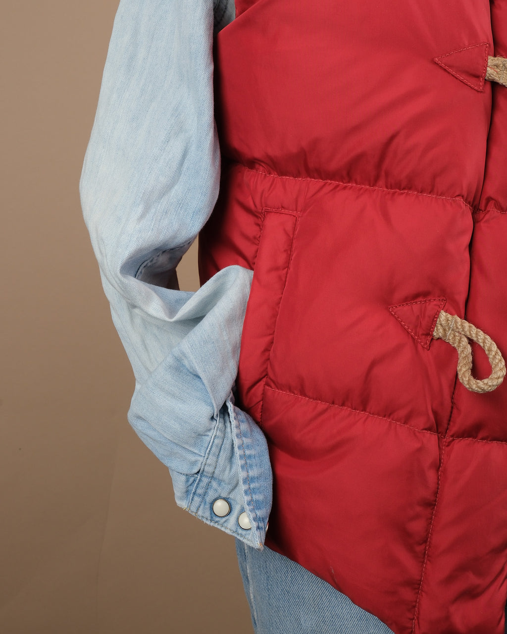 Pale Red Toggle Puffer Gilet