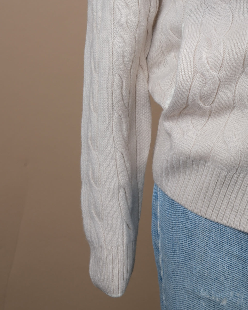 Cream Chunky Wool/Cashmere Cable-Knit Zip Cardigan