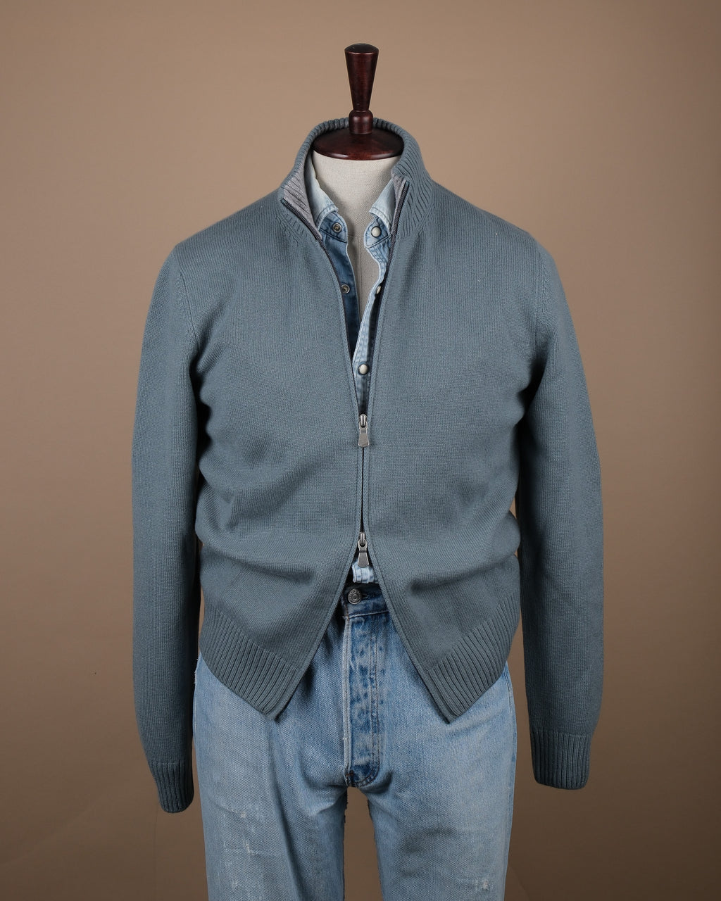 Steel Blue Cashmere Zip Cardigan