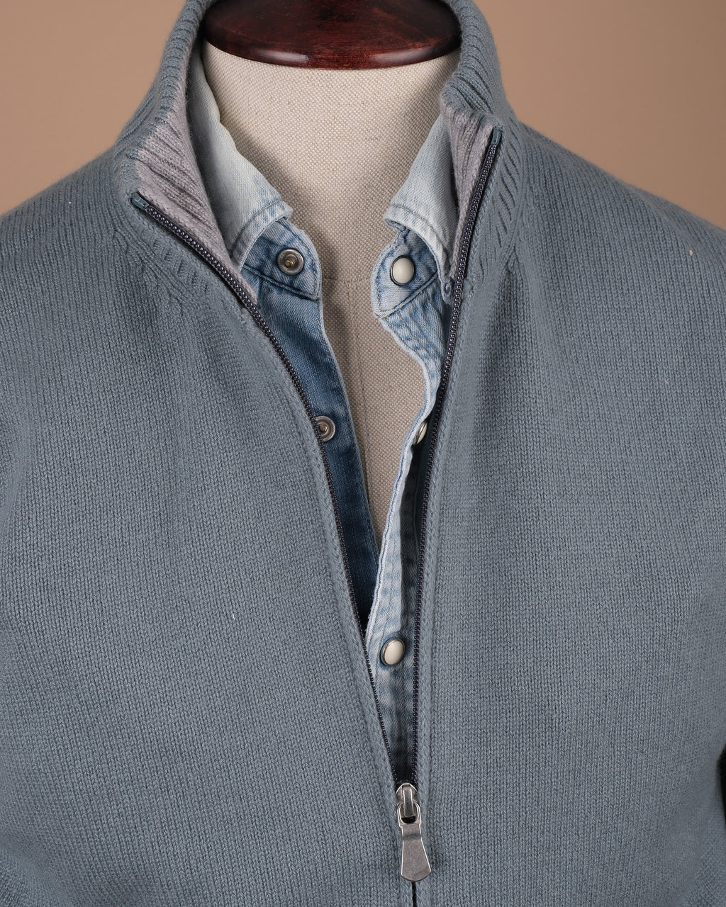 Steel Blue Cashmere Zip Cardigan