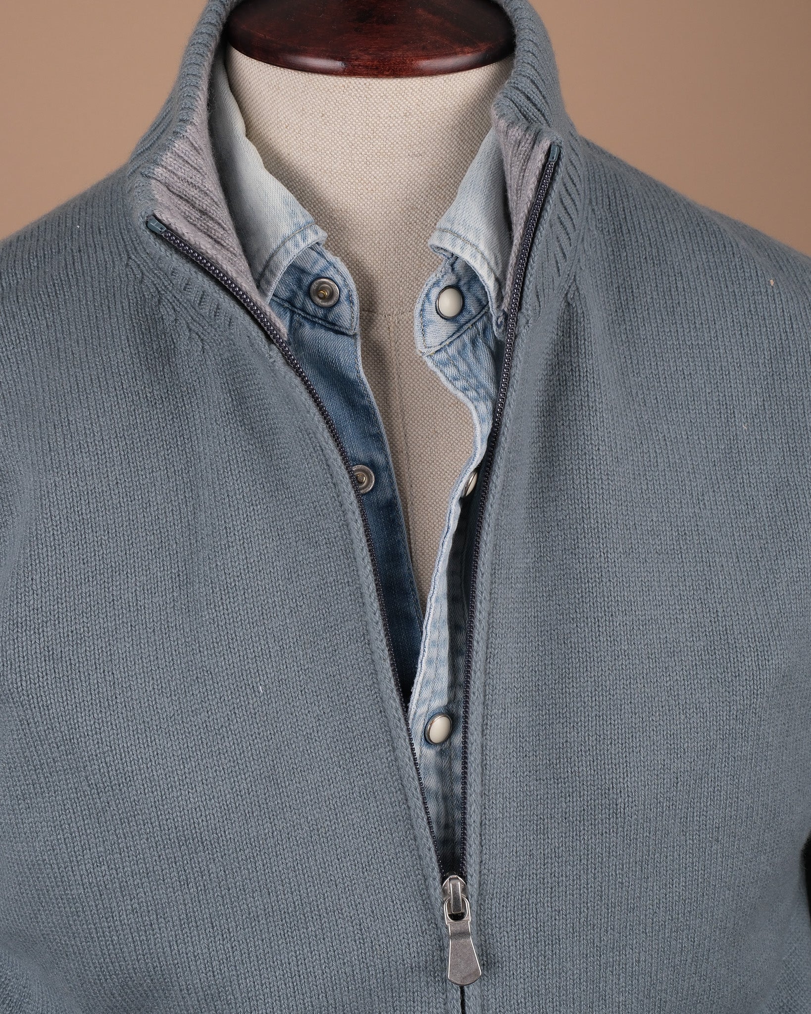 Steel Blue Cashmere Zip Cardigan