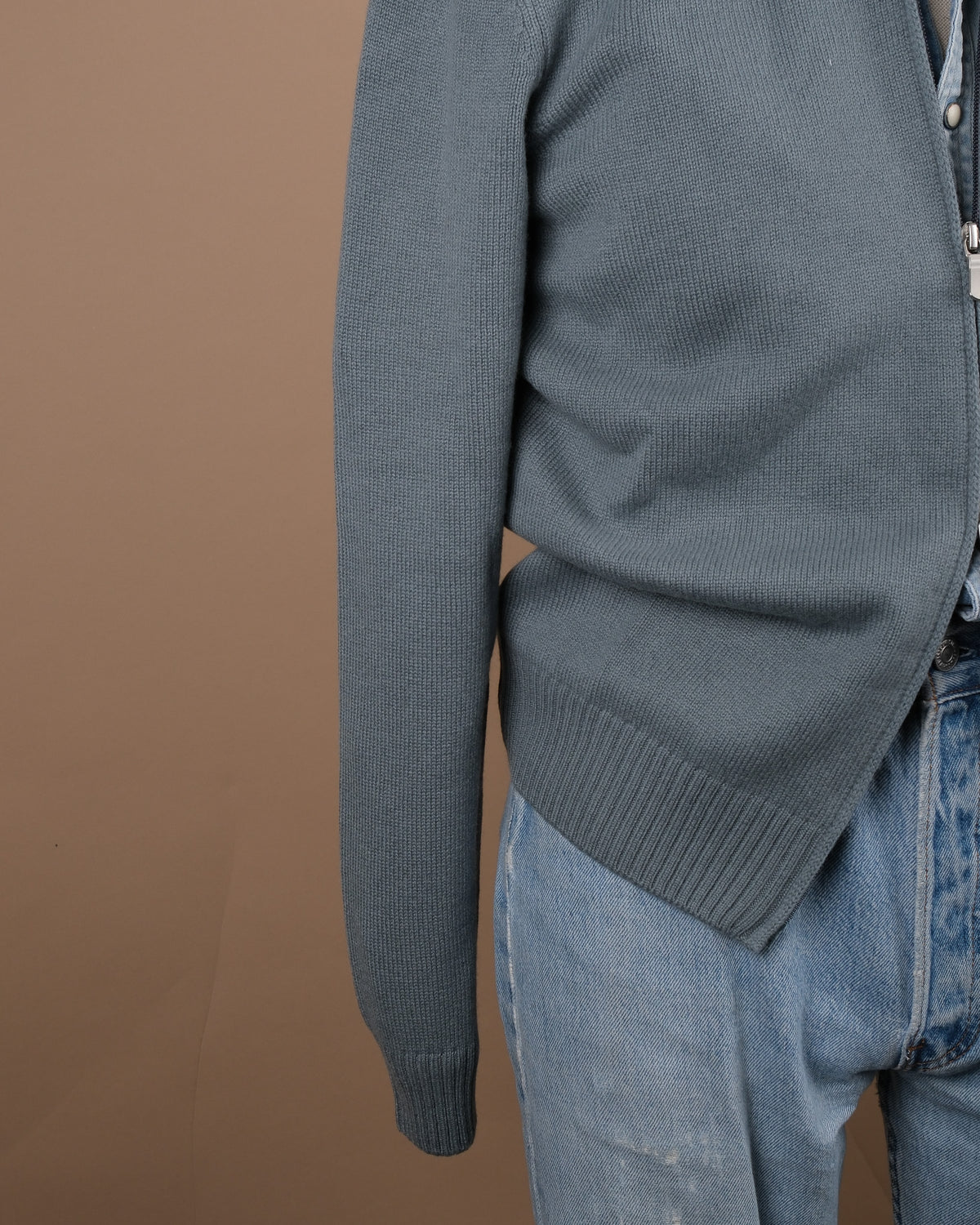 Steel Blue Cashmere Zip Cardigan