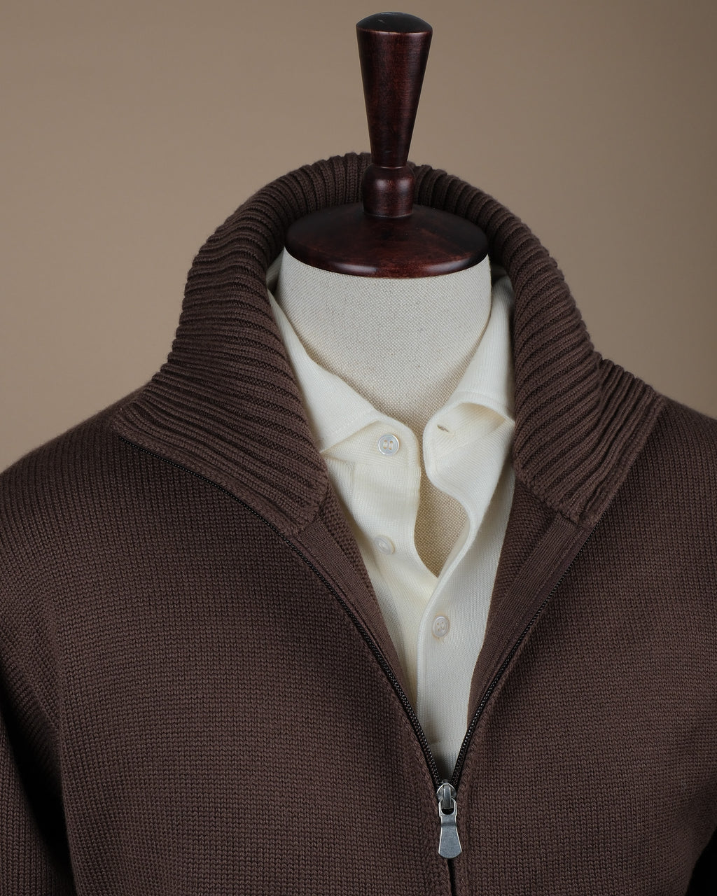 Chocolate Heavy Merino Wool Full Zip Cardigan