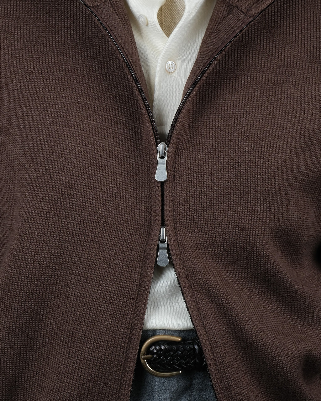 Chocolate Heavy Merino Wool Full Zip Cardigan