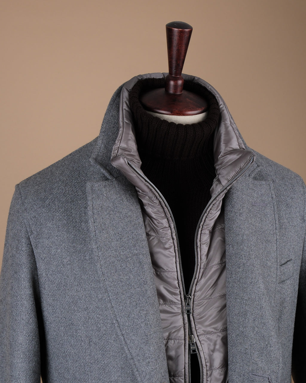 Mid Grey Panel Padded Flannel Overcoat