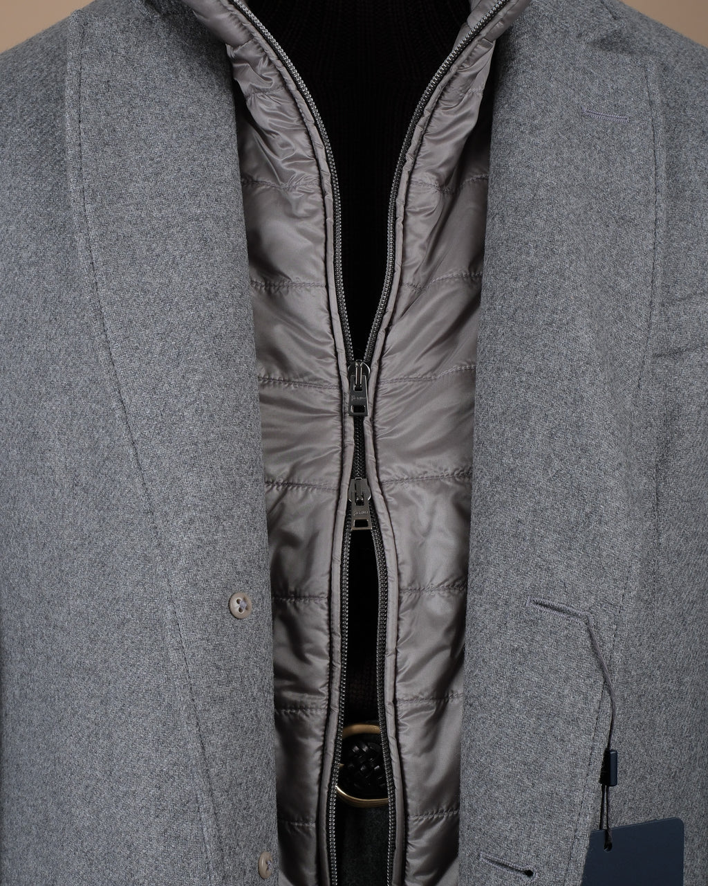Mid Grey Panel Padded Flannel Overcoat