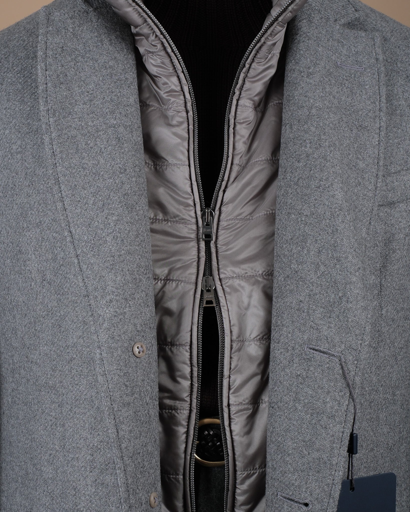 Mid Grey Panel Padded Flannel Overcoat