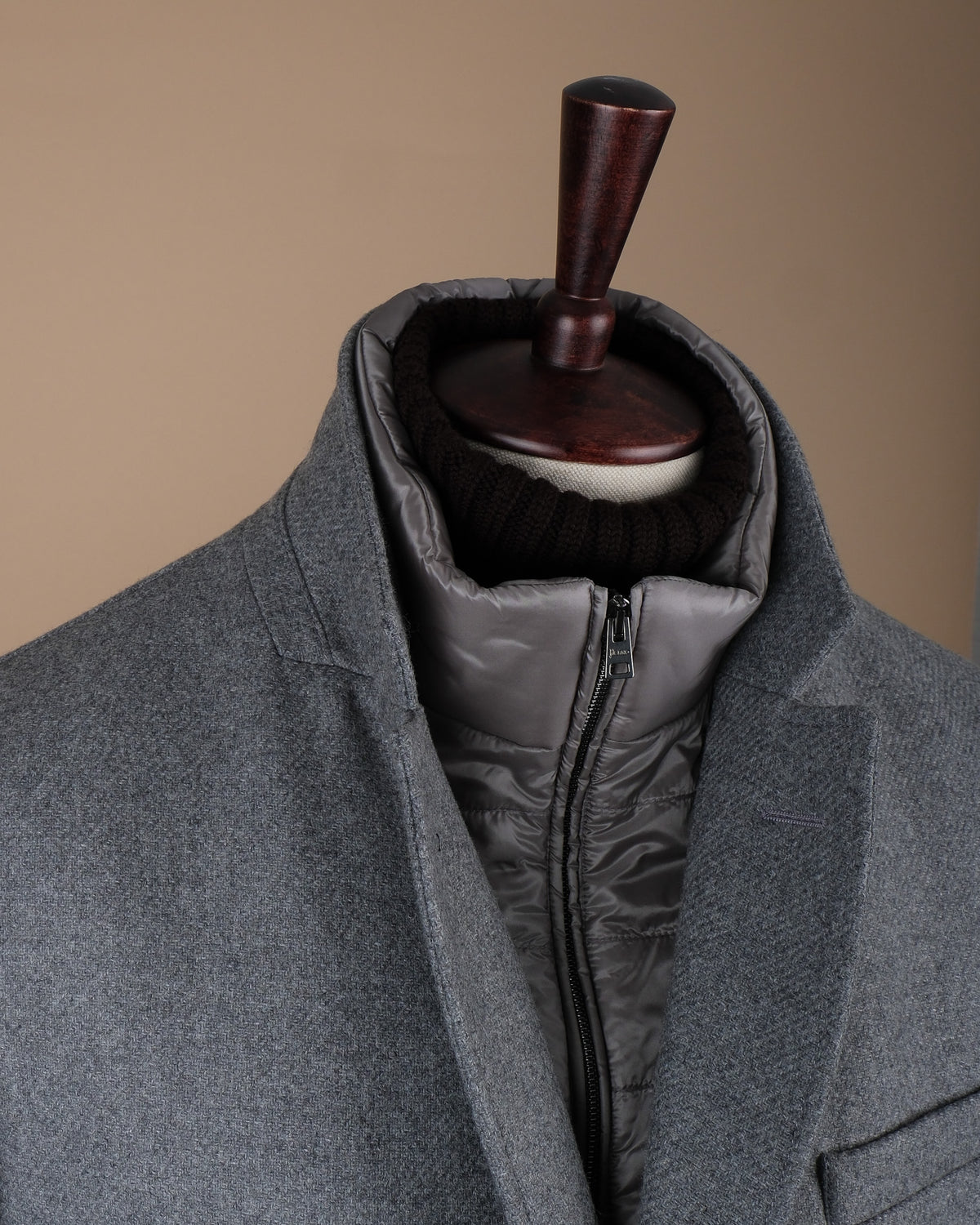 Mid Grey Panel Padded Flannel Overcoat