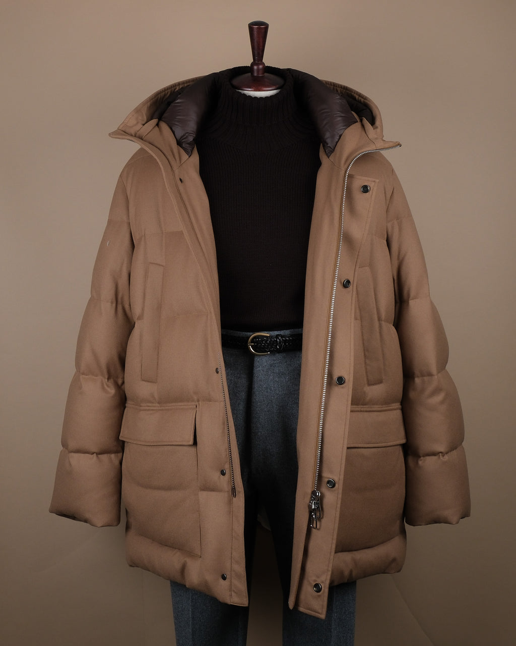 Camel Beige VBC Virgin Wool Flannel Padded Parka