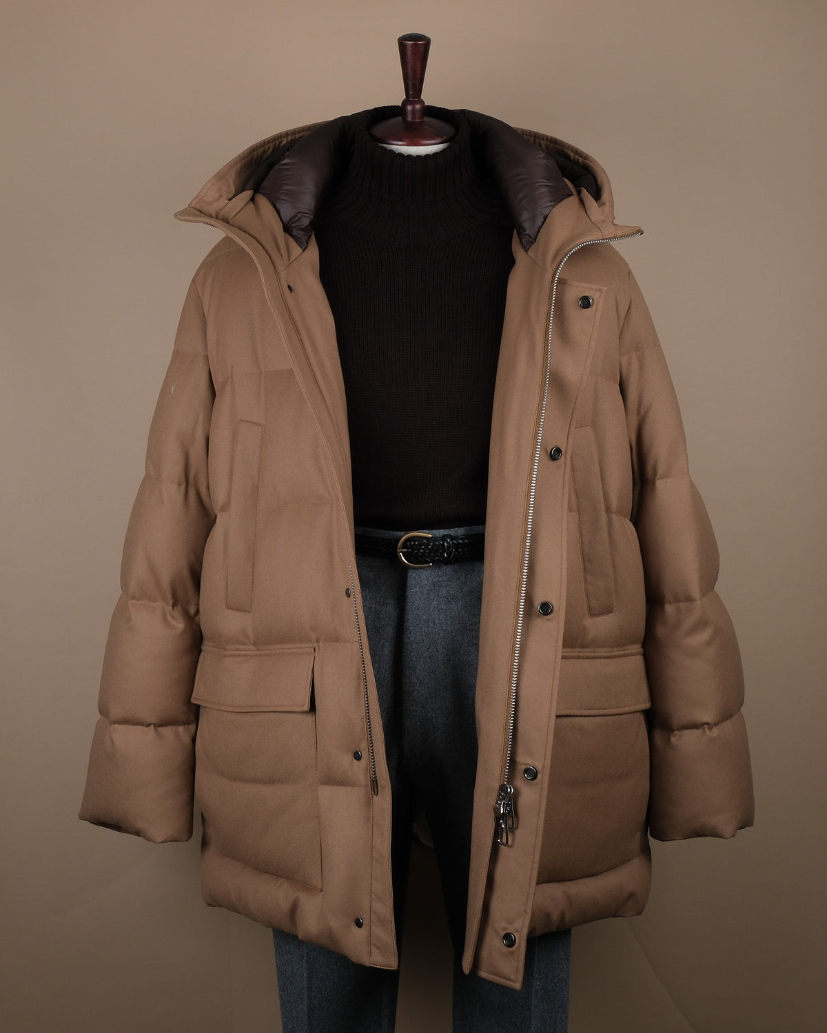 Camel Beige VBC Virgin Wool Flannel Padded Parka