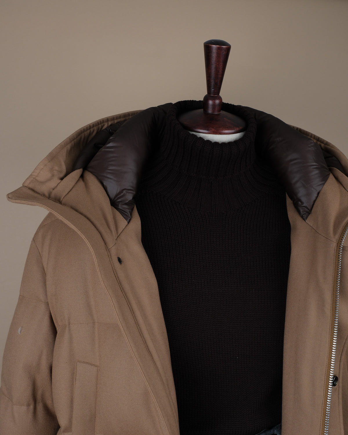 Camel Beige VBC Virgin Wool Flannel Padded Parka