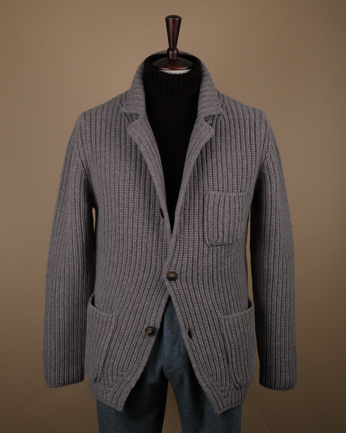 Taupe Grey Chunky Ribbed Cardigan Blazer