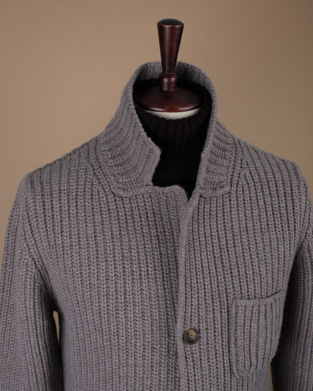 Taupe Grey Chunky Ribbed Cardigan Blazer