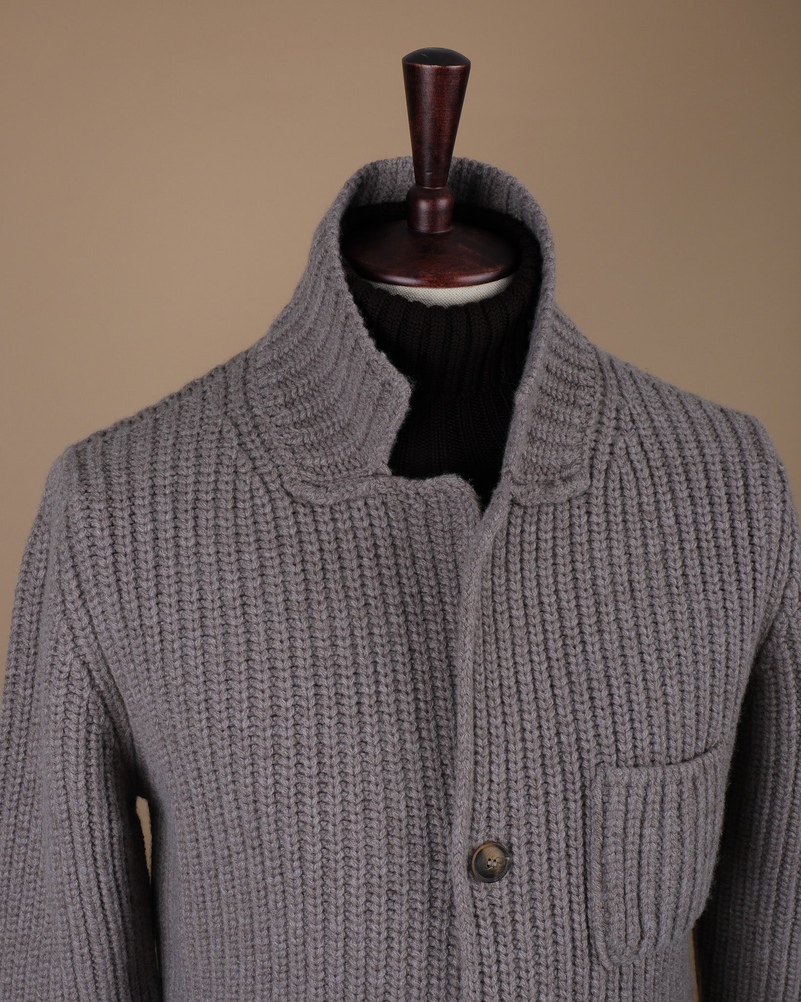 Taupe Grey Chunky Ribbed Cardigan Blazer