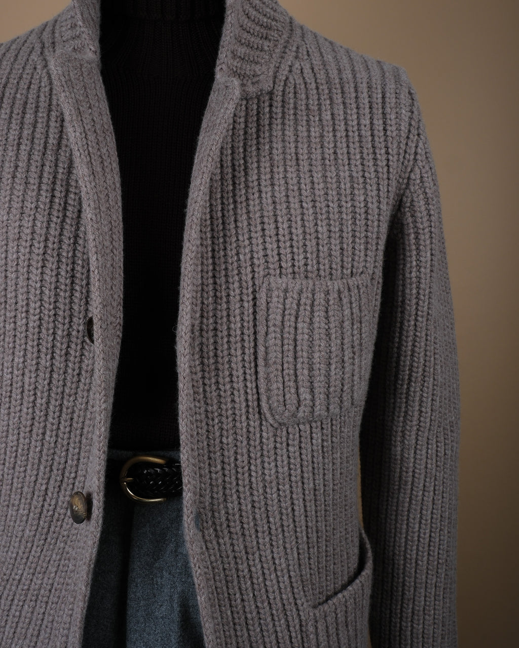 Taupe Grey Chunky Ribbed Cardigan Blazer