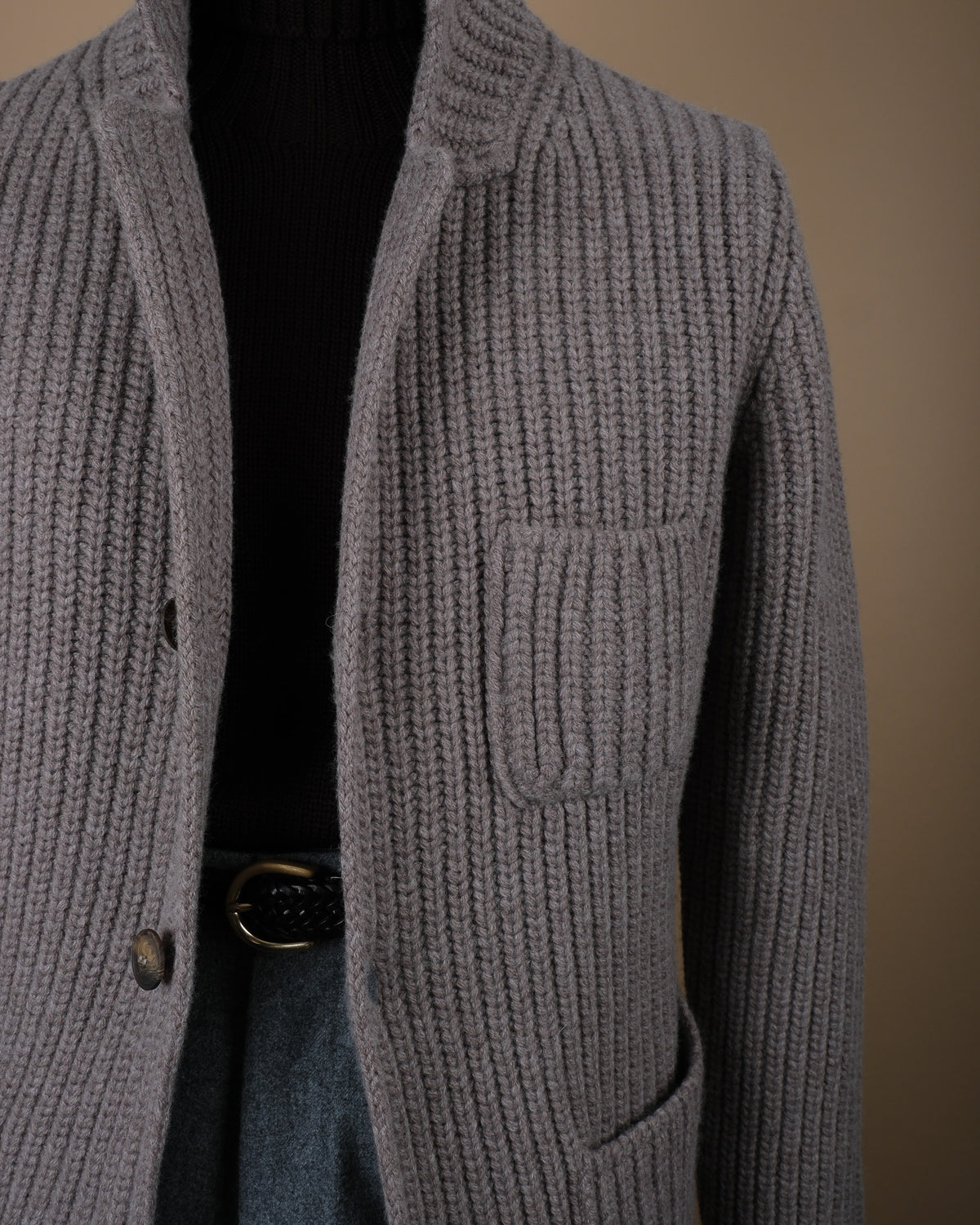 Taupe Grey Chunky Ribbed Cardigan Blazer