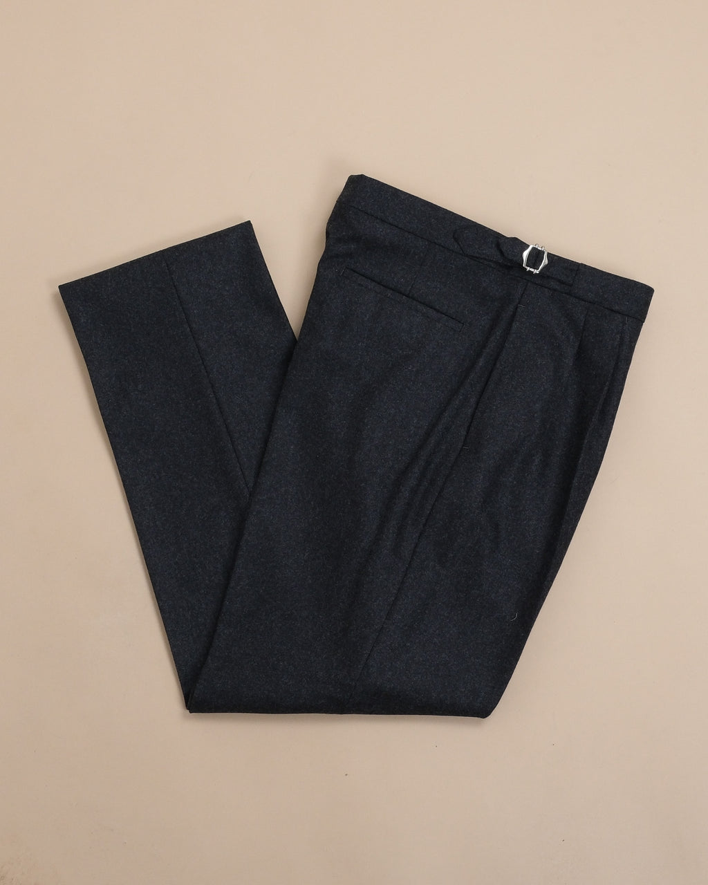 Charcoal Woollen Flannel High-Rise Pleated Trousers