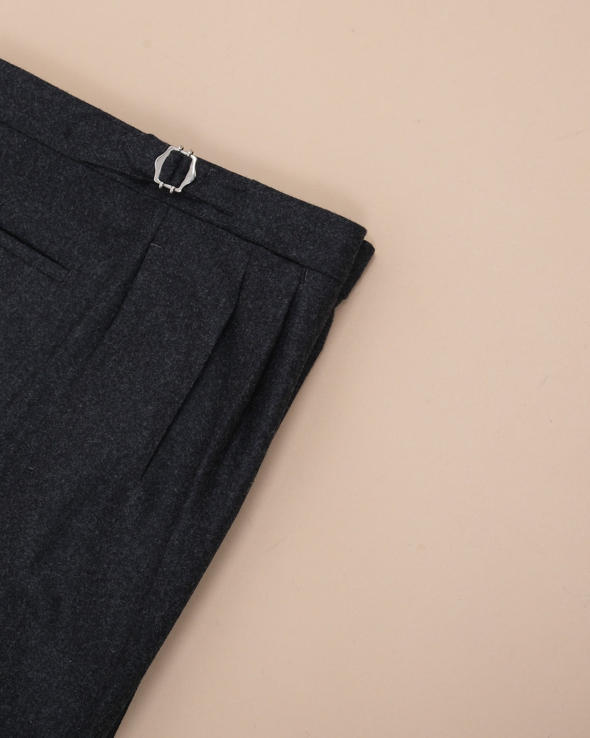 Charcoal Woollen Flannel High-Rise Pleated Trousers