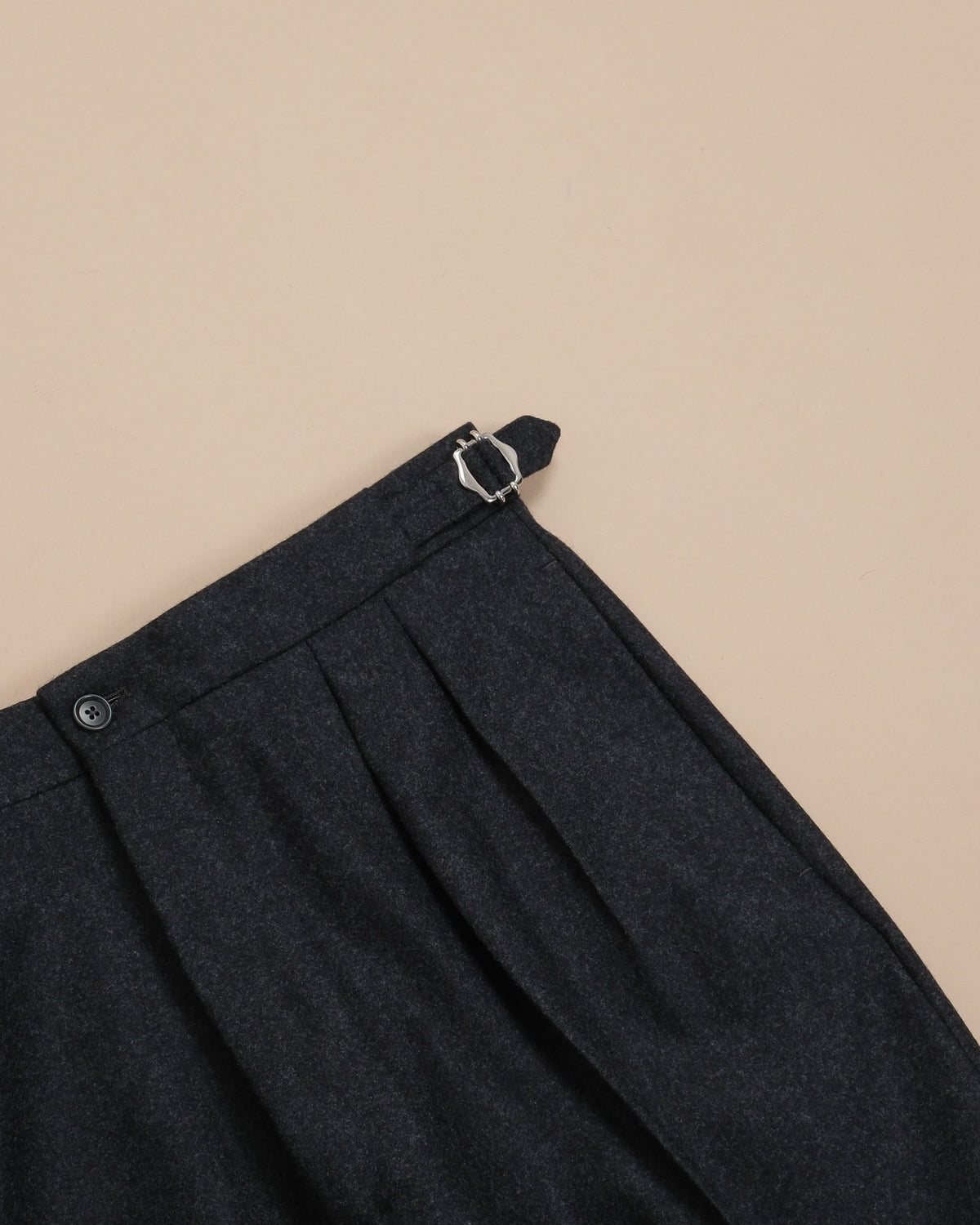 Charcoal Woollen Flannel High-Rise Pleated Trousers