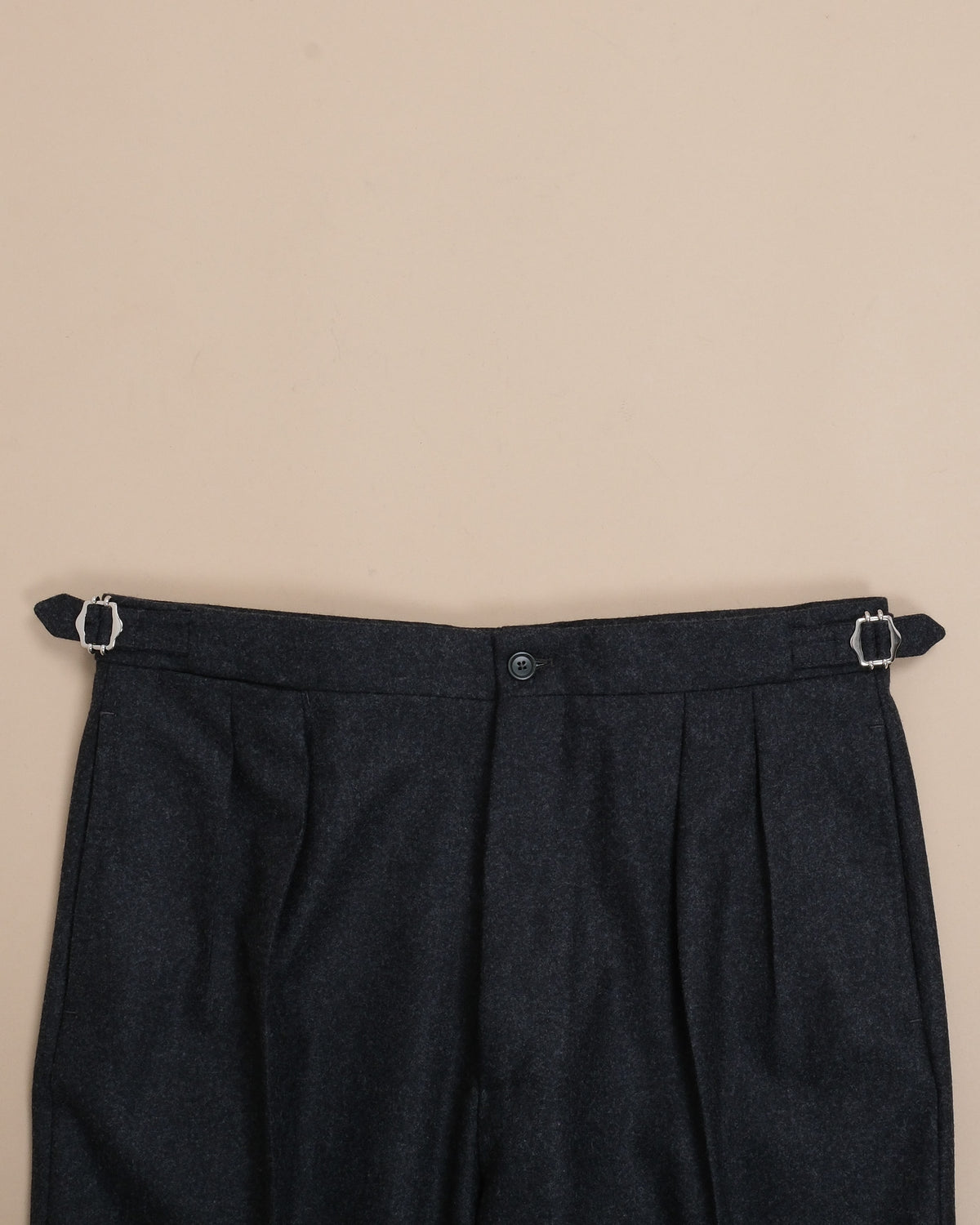 Charcoal Woollen Flannel High-Rise Pleated Trousers