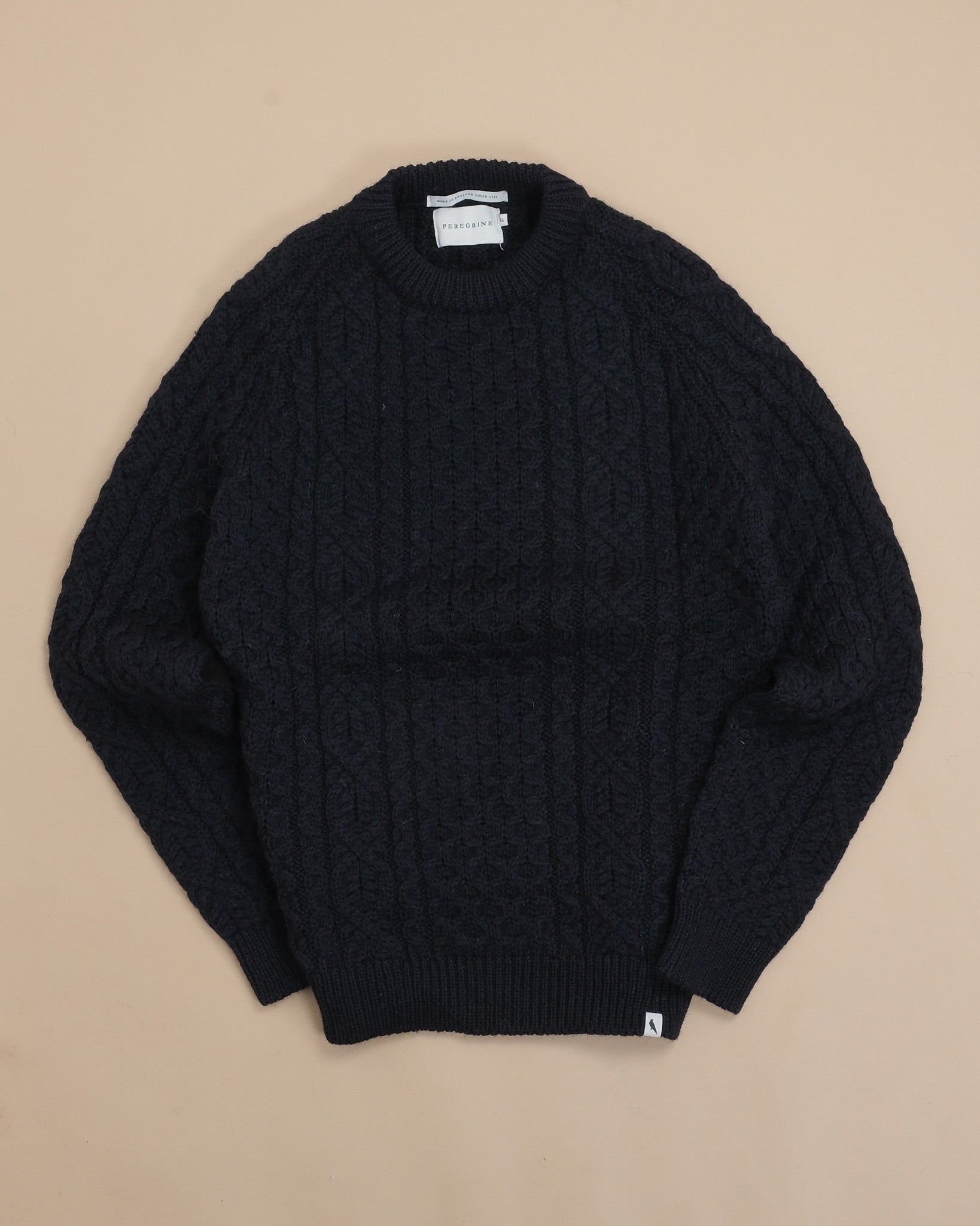 Navy Heavy Merino Wool Hudson Aran Jumper