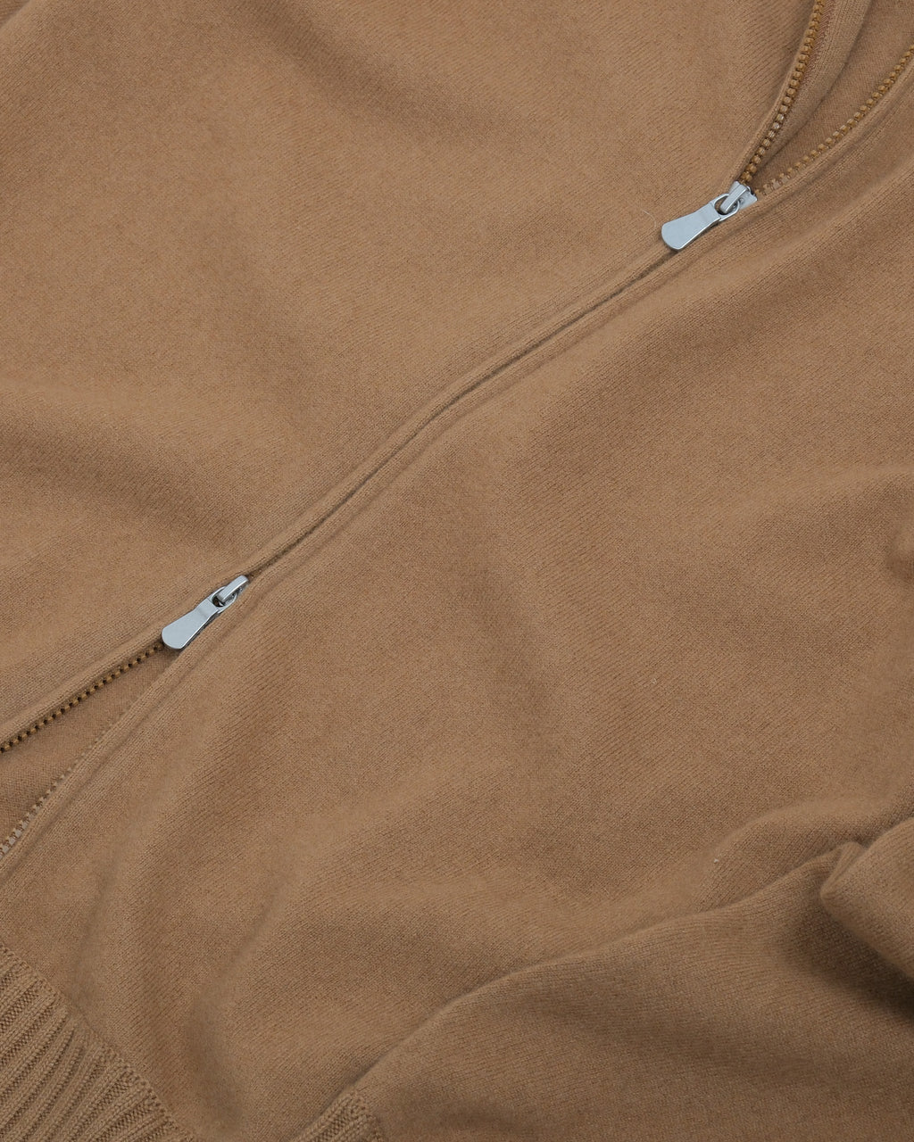 Camel Beige Felted Cashmere Zip Cardigan