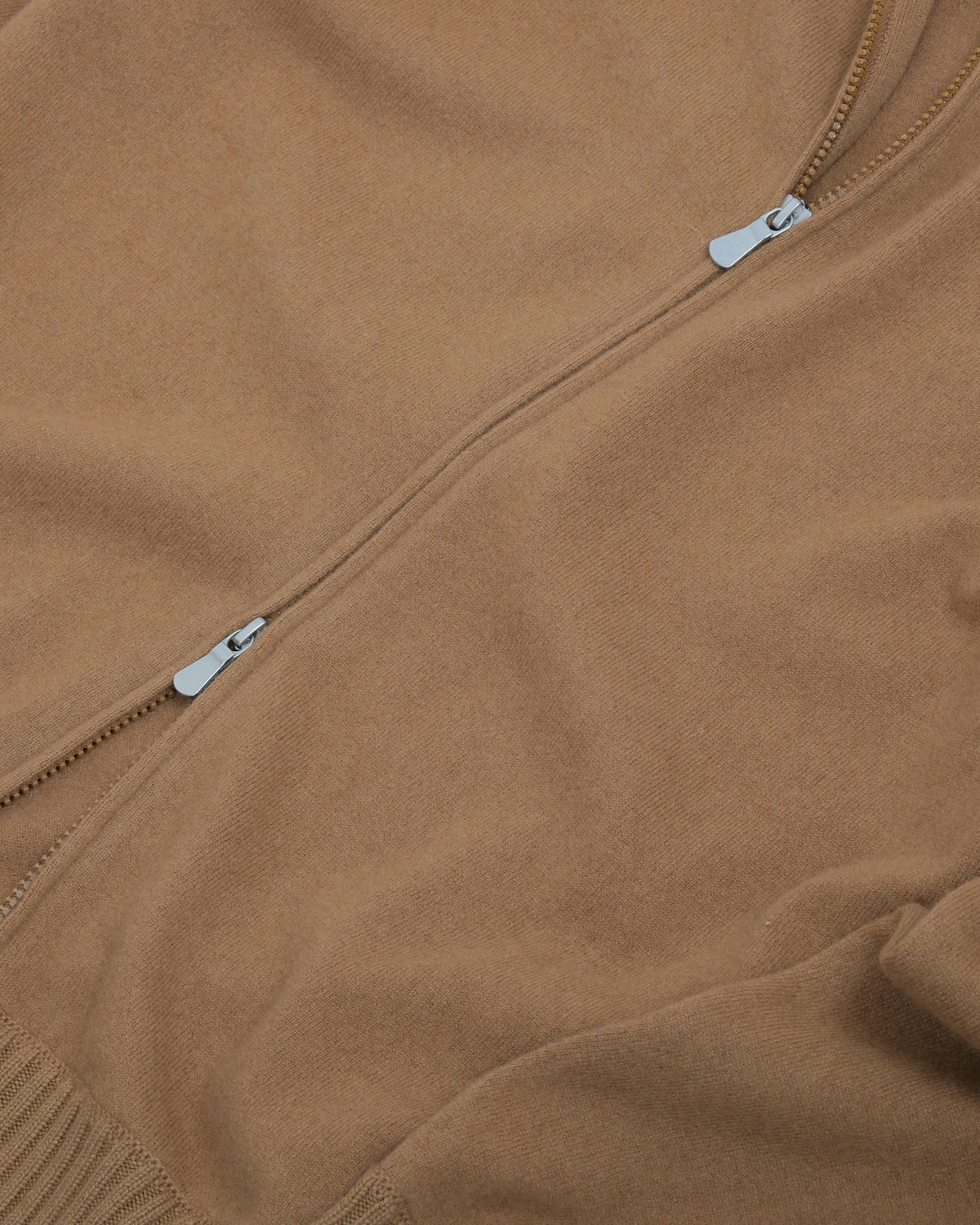 Camel Beige Felted Cashmere Zip Cardigan