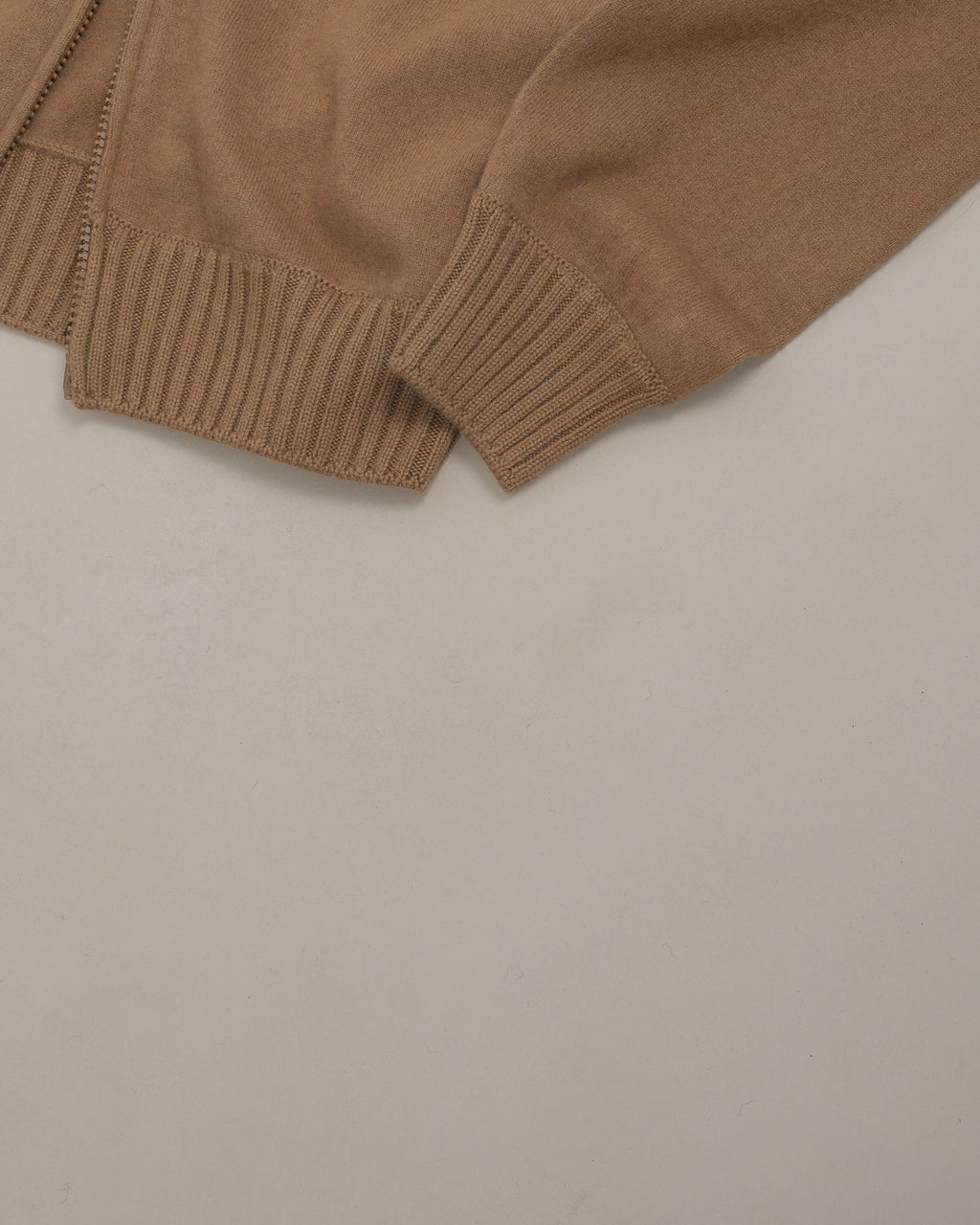 Camel Beige Felted Cashmere Zip Cardigan
