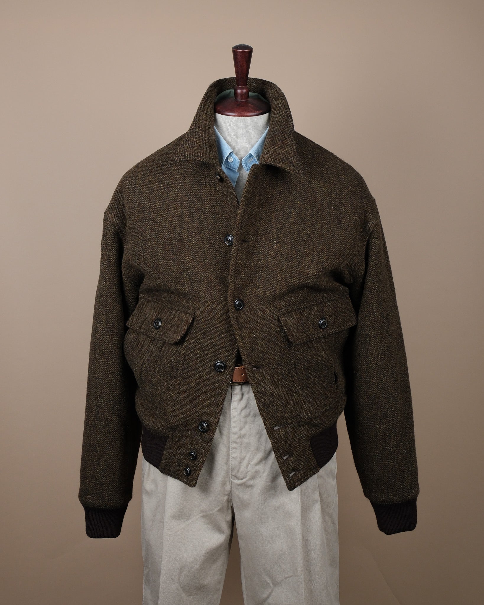 Tobacco/Moss Virgin Wool Tweed Flight Jacket