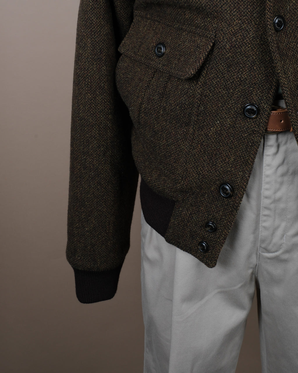Tobacco/Moss Virgin Wool Tweed Flight Jacket