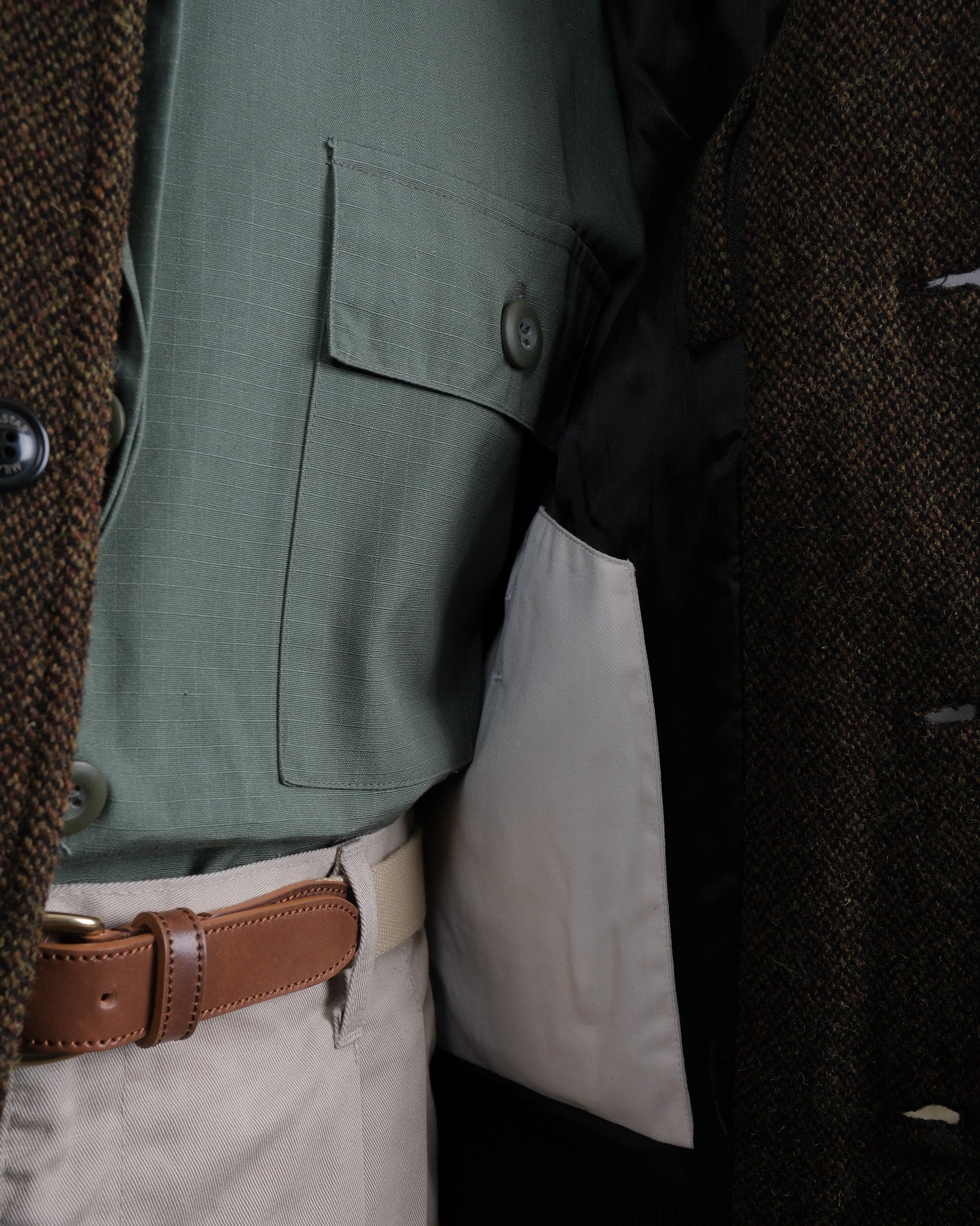 Tobacco/Moss Virgin Wool Tweed Flight Jacket