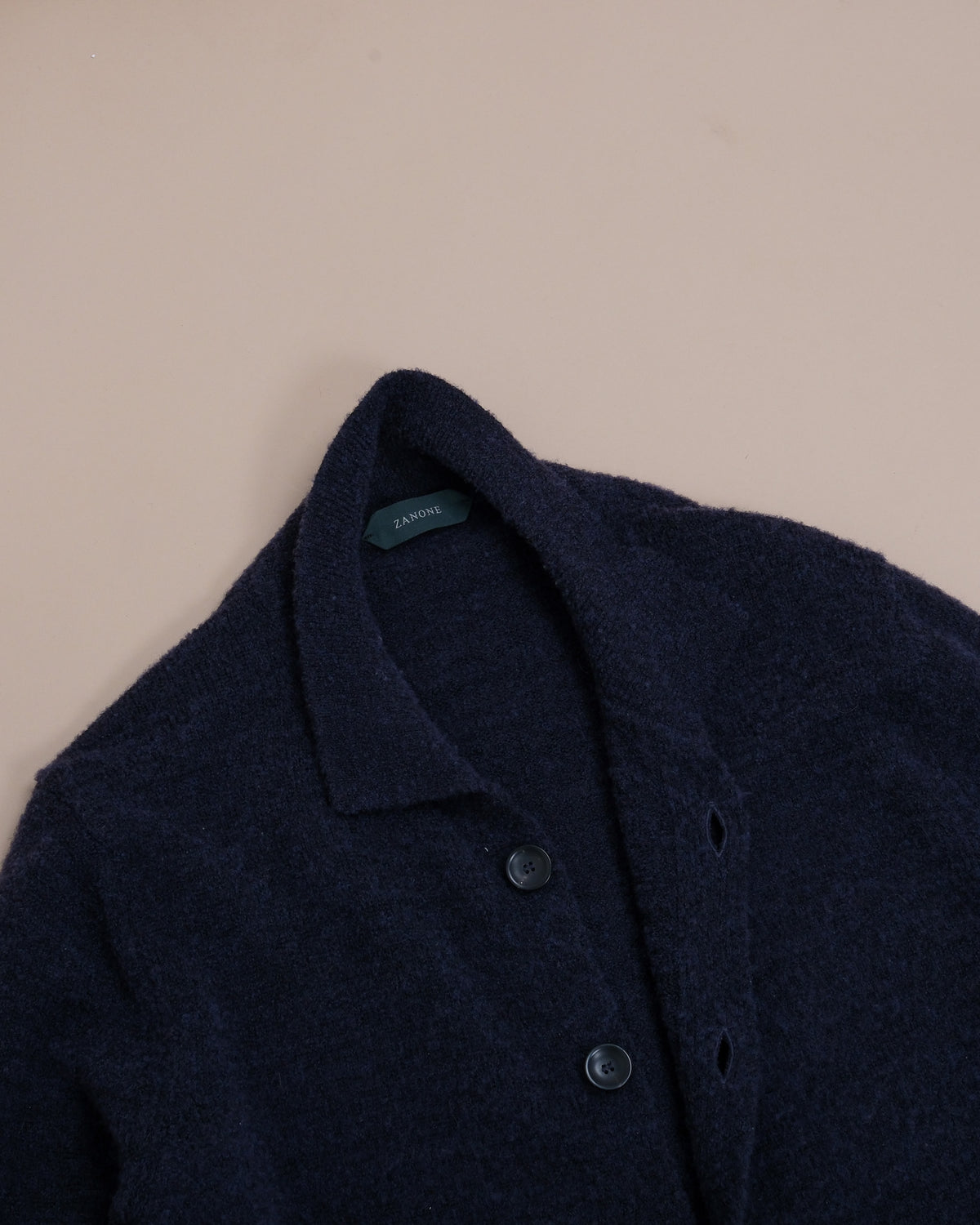 Navy Melange Bouclé Polo Cardigan