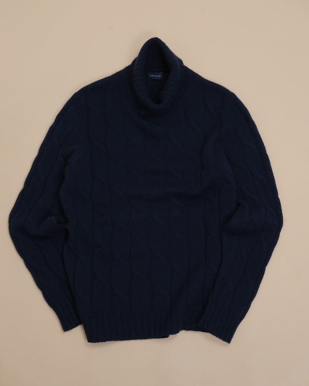 Navy Cashmere Cable-Knit Rollneck