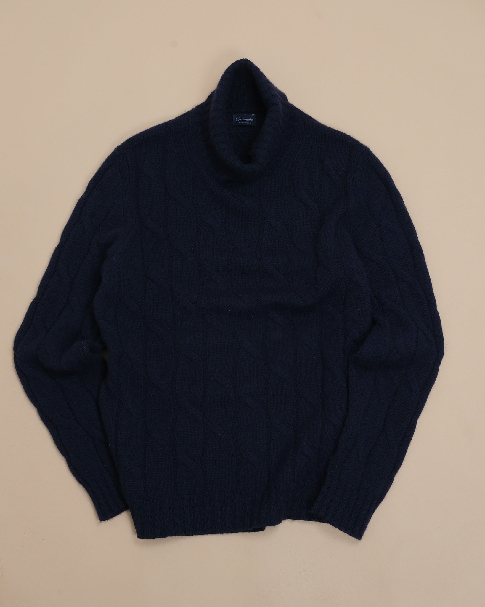 Navy Cashmere Cable-Knit Rollneck