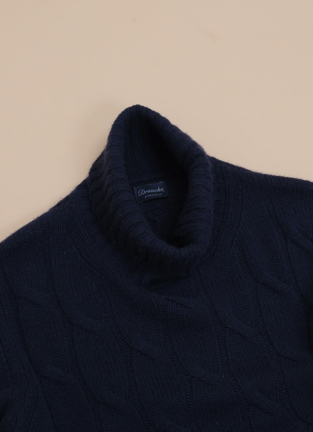 Navy Cashmere Cable-Knit Rollneck