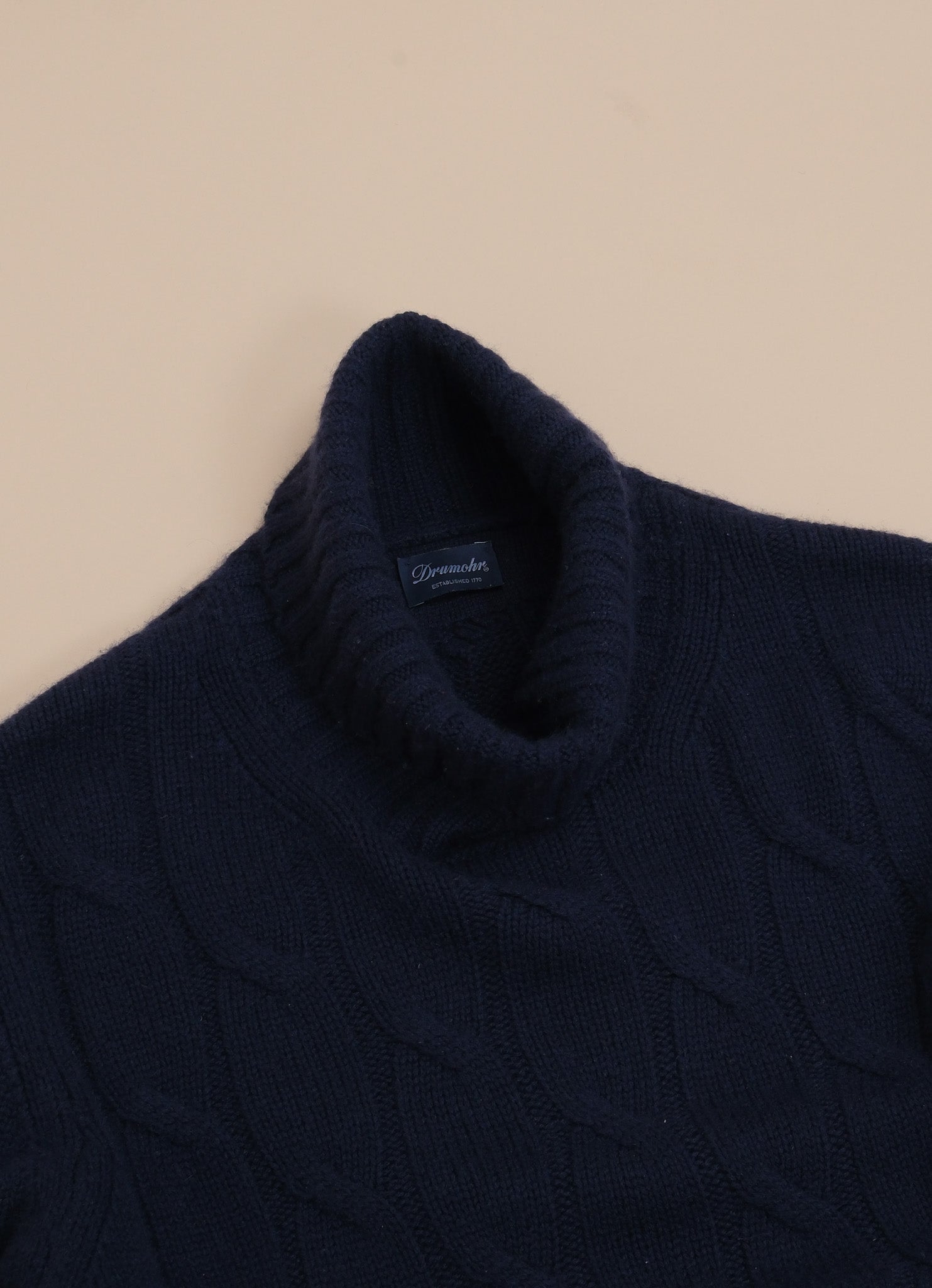 Navy Cashmere Cable-Knit Rollneck