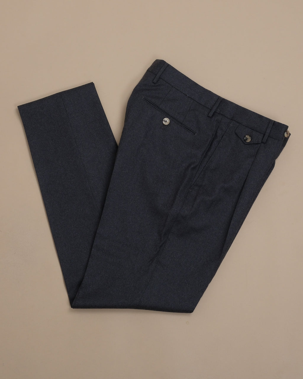 Charcoal Woollen Flannel Pleated Trousers