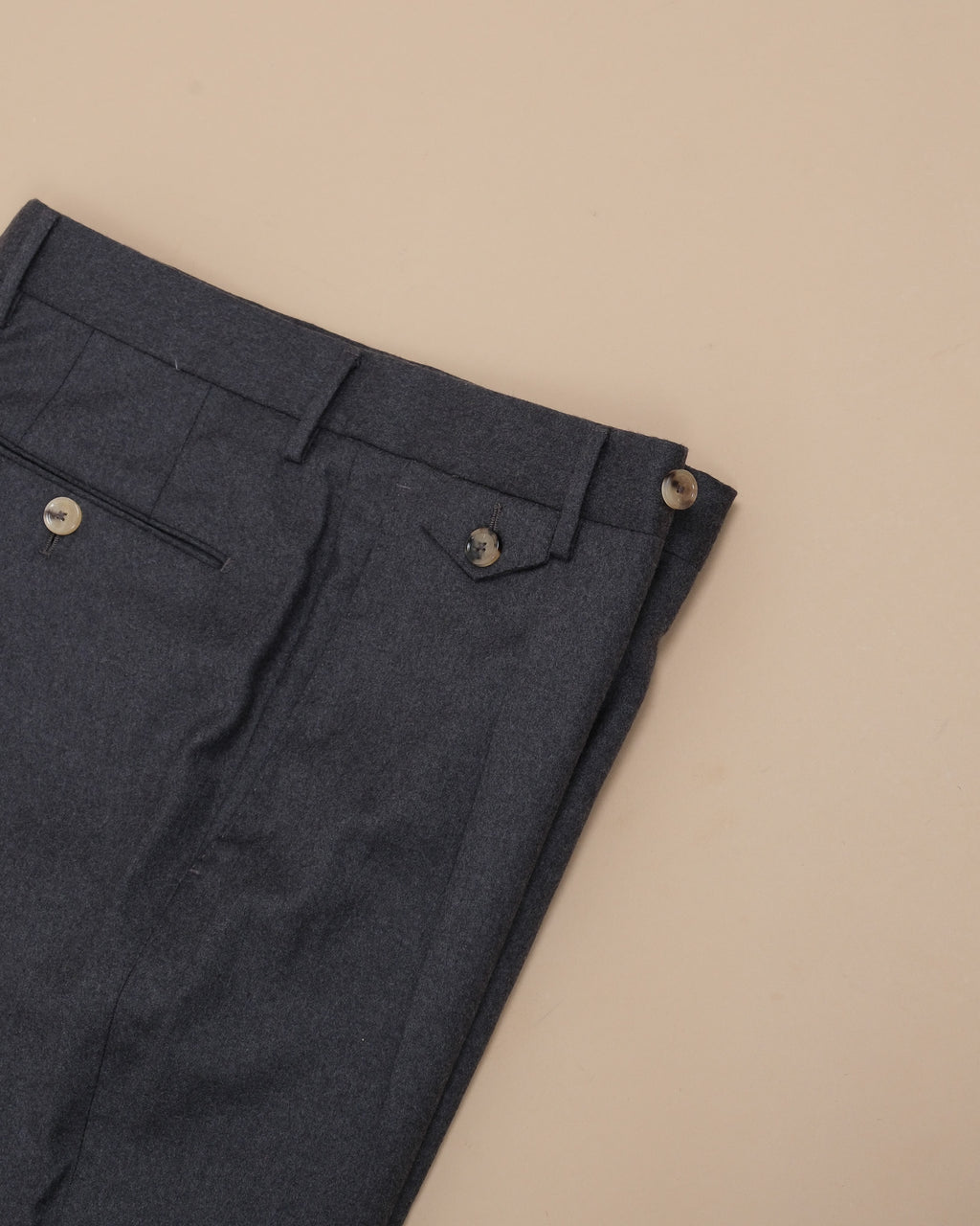 Charcoal Woollen Flannel Pleated Trousers