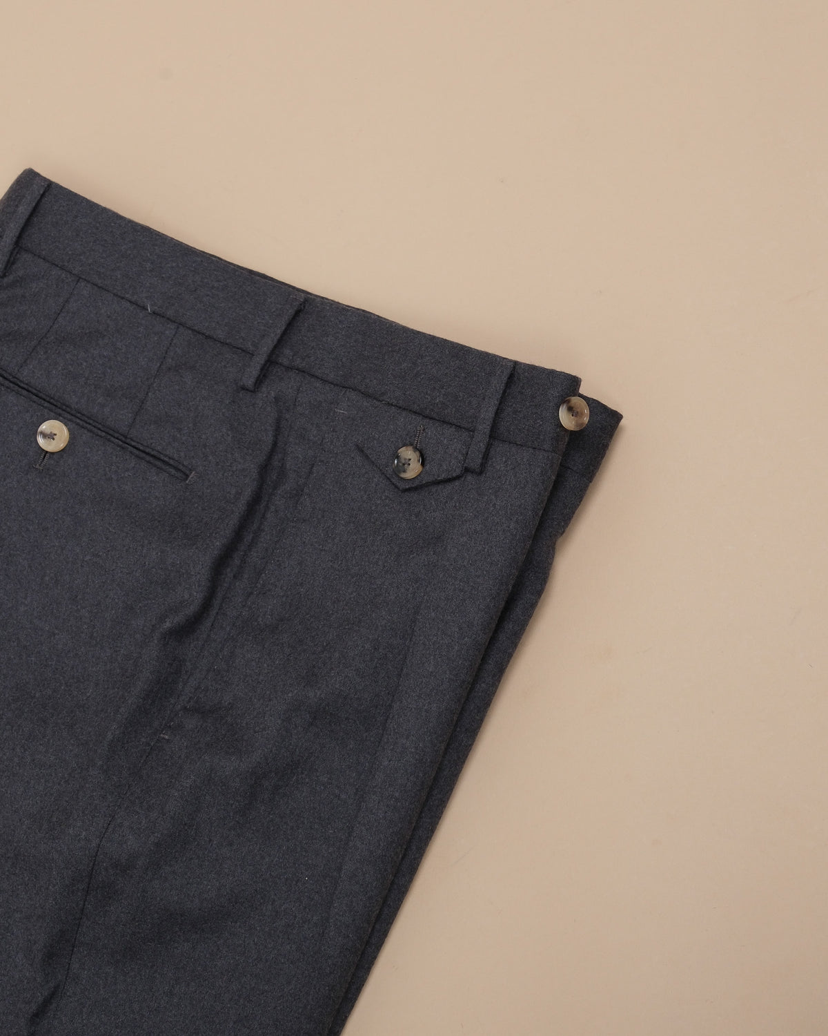 Charcoal Woollen Flannel Pleated Trousers