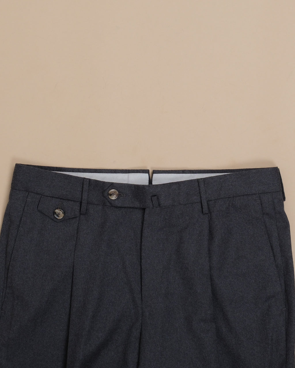 Charcoal Woollen Flannel Pleated Trousers