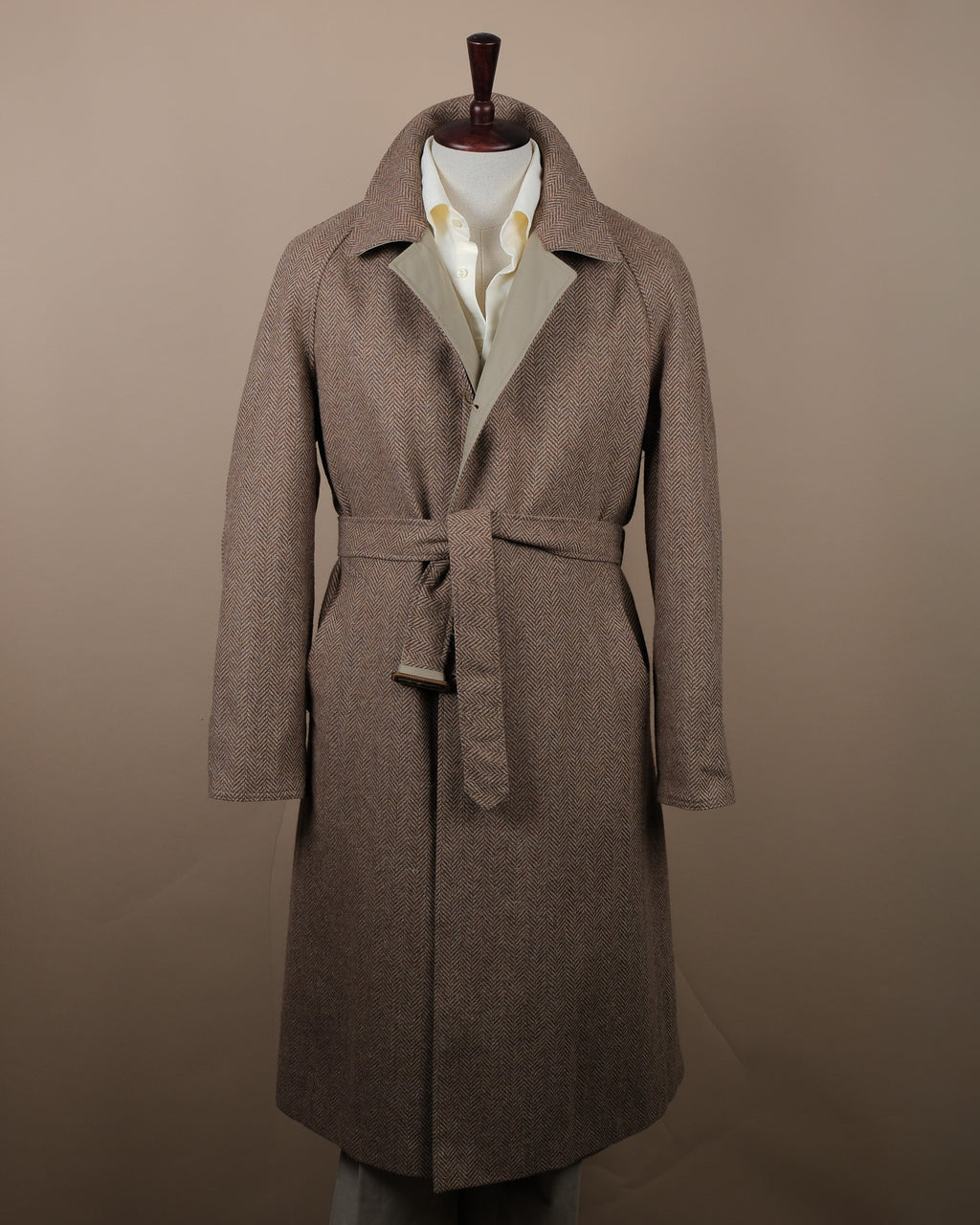 Reversible Herringbone Tweed / Cotton Twill Raglan Coat